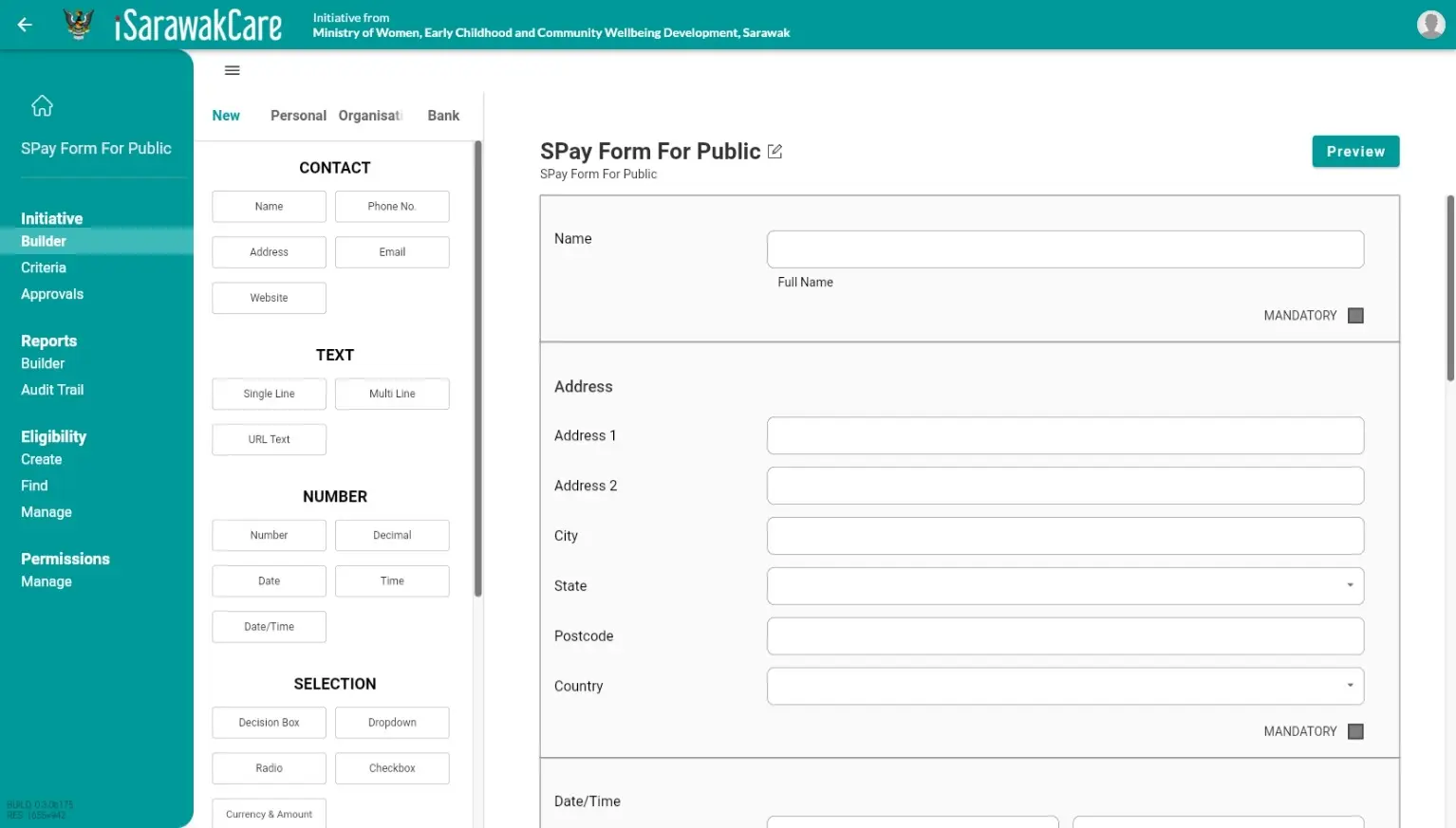 Admin Initiative Form Builder